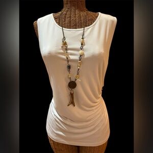 Calvin Klein Women's White Sleeveless Side Ruching Top Medium